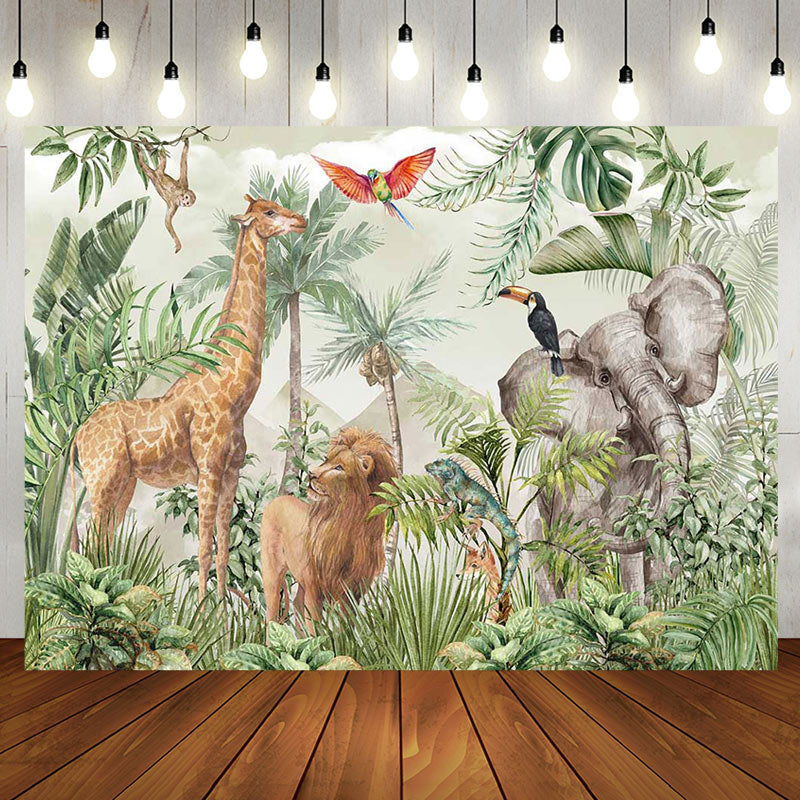 Aperturee - Forest Safari Wild Animals Trees Birthday Backdrop