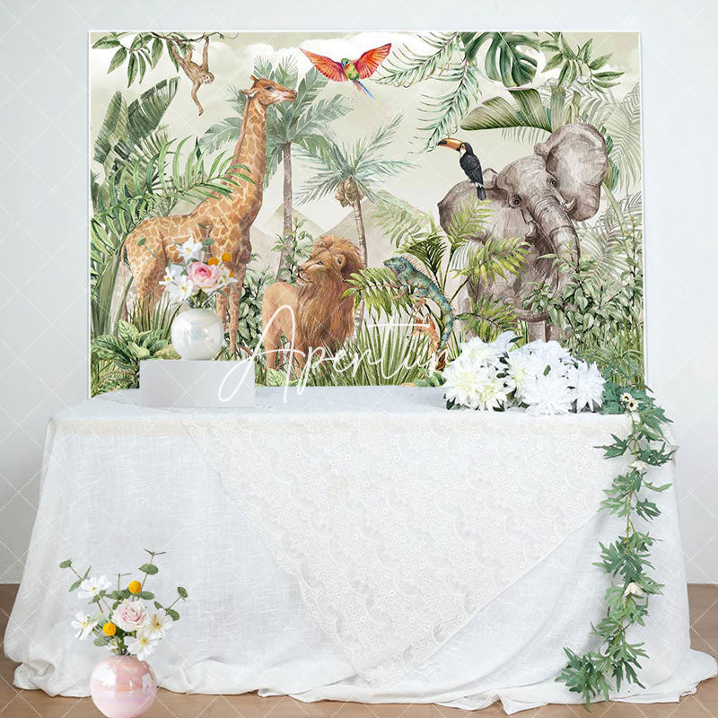 Aperturee - Forest Safari Wild Animals Trees Birthday Backdrop