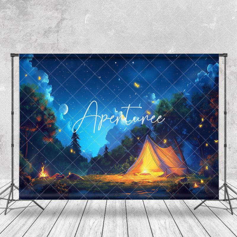 Aperturee - Forest Tent Bonfire Night Sky Photography Backdrop