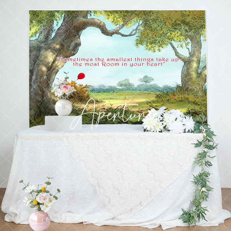 Aperturee - Forest Trees Red Slogan Greenery Birthday Backdrop