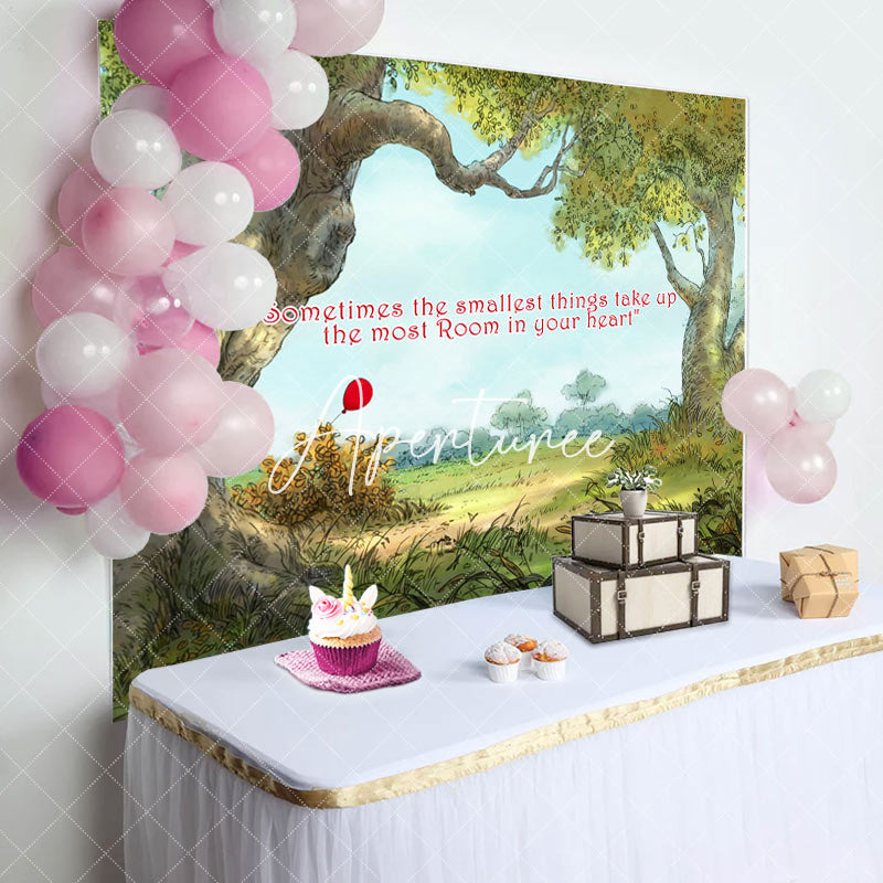 Aperturee - Forest Trees Red Slogan Greenery Birthday Backdrop