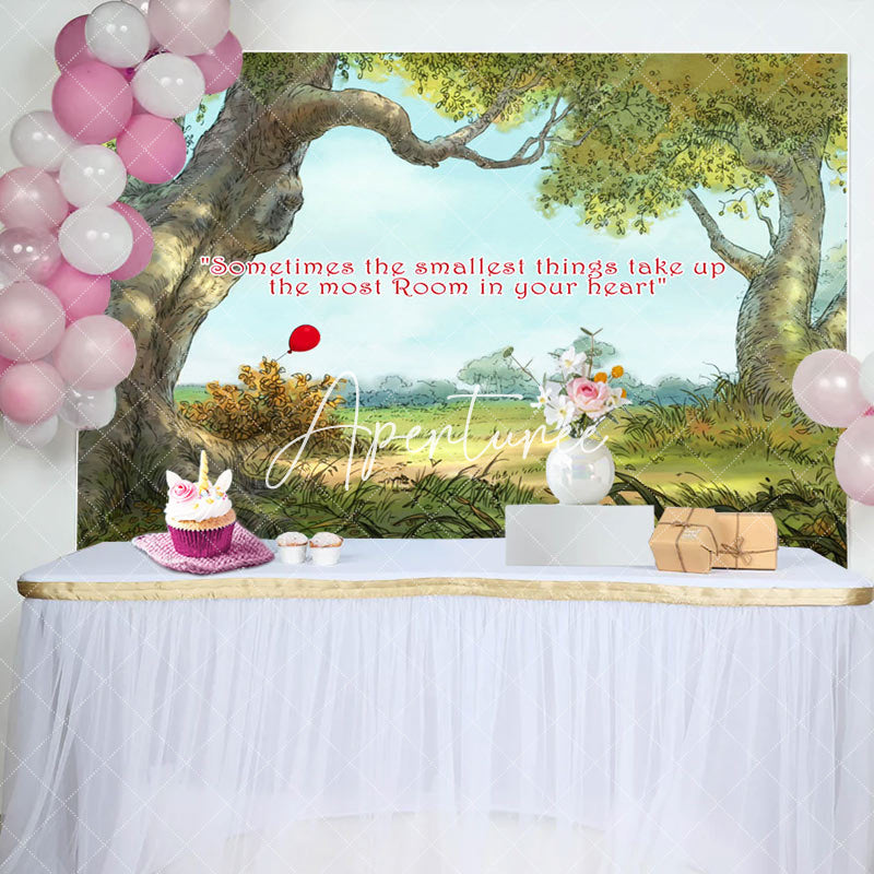 Aperturee - Forest Trees Red Slogan Greenery Birthday Backdrop