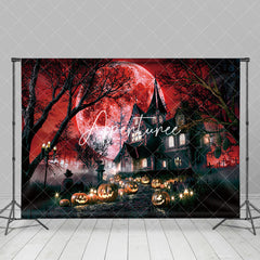 Aperturee - Forest Villa Pumpkin Red Bloody Moon Halloween Backdrop