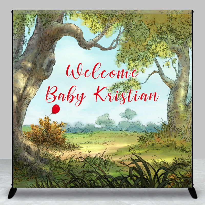 Aperturee - Forest Welcome Baby Custom Name Baby Shower Backdrop