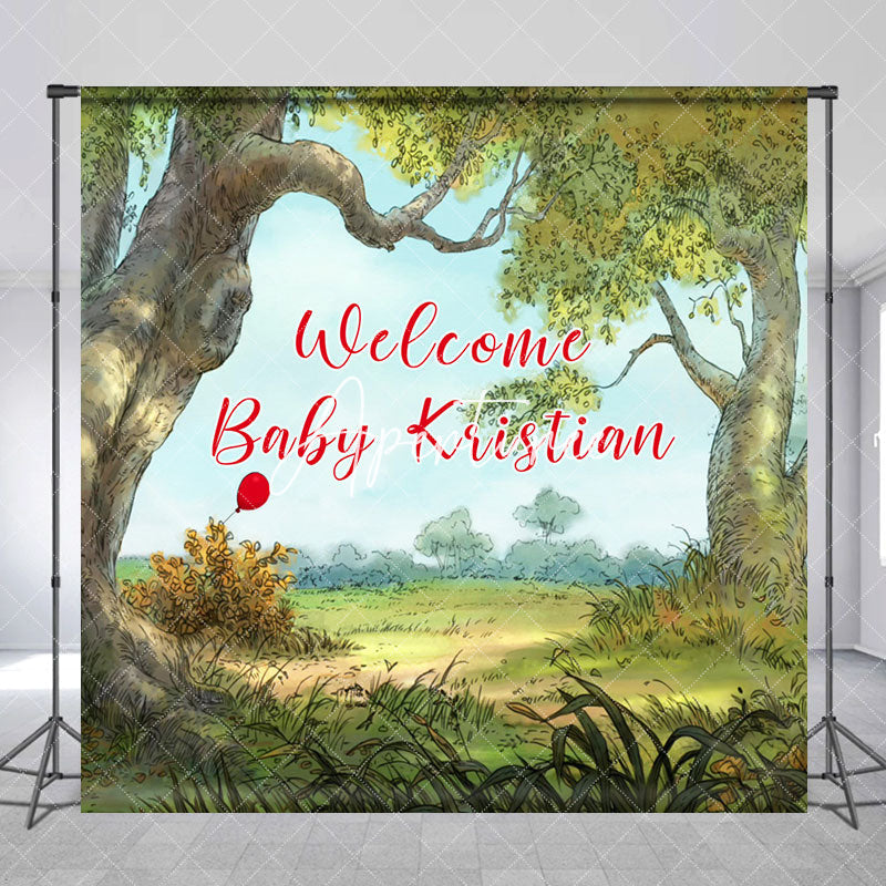 Aperturee - Forest Welcome Baby Custom Name Baby Shower Backdrop