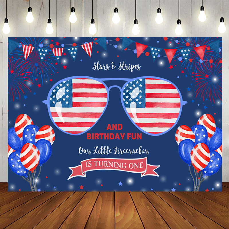 Aperturee - Fourth of July Stars and Stripes 1st Birthday Backdrop