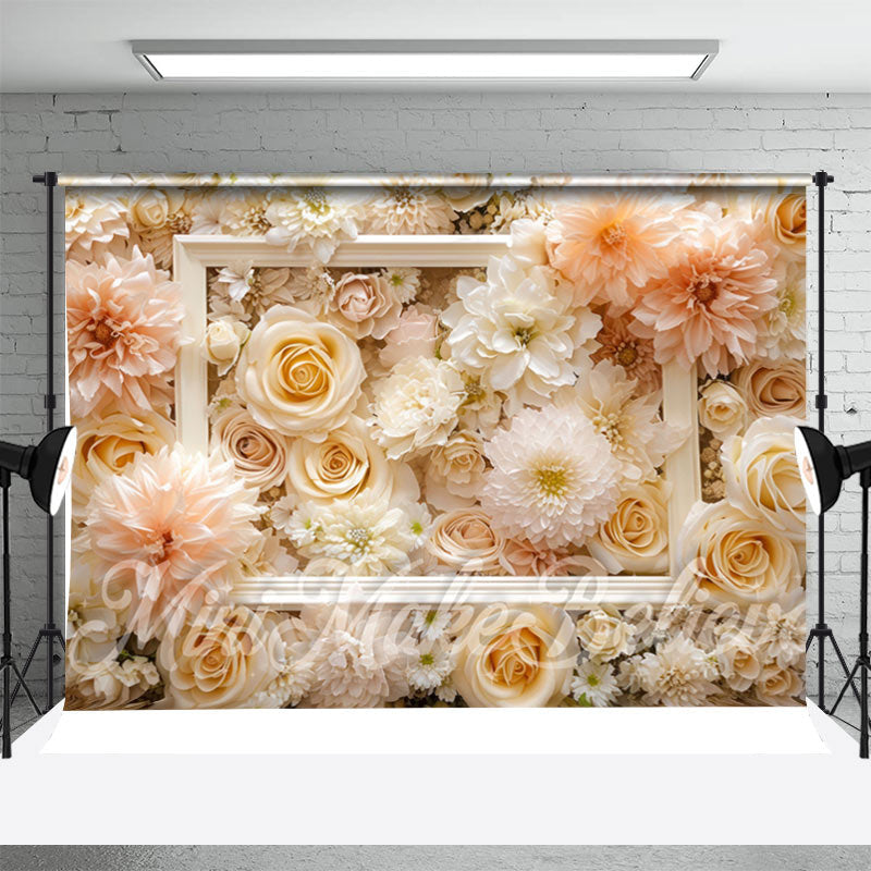 Aperturee - Frame White Pink Floral Photography Cloth Backdrop