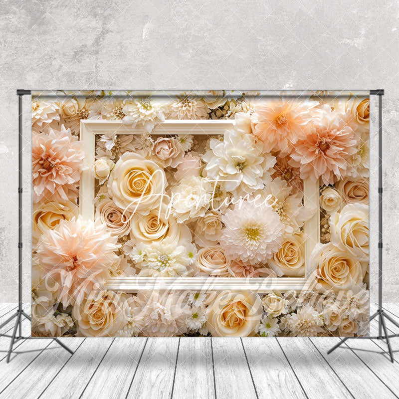 Aperturee - Frame White Pink Floral Photography Cloth Backdrop