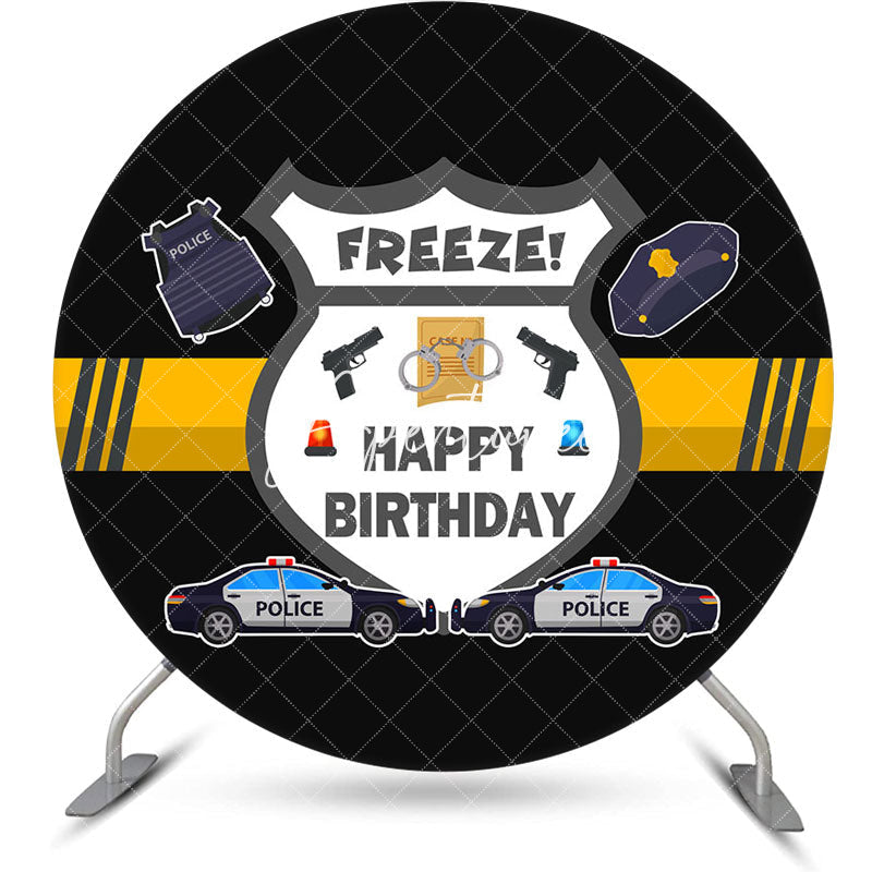 Aperturee - Freeze Police Caps Car Black Round Birthday Backdrop