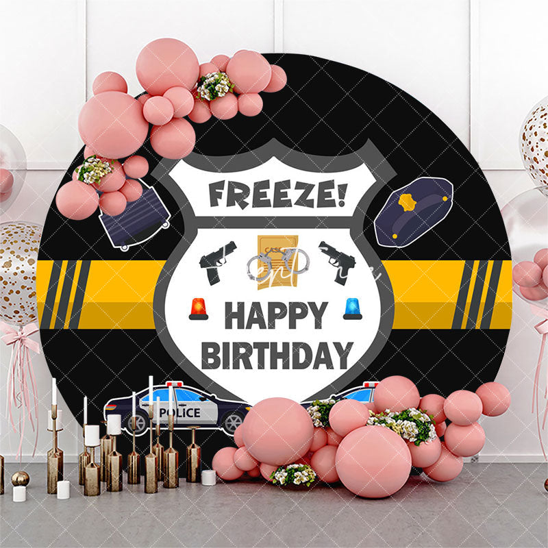 Aperturee - Freeze Police Caps Car Black Round Birthday Backdrop