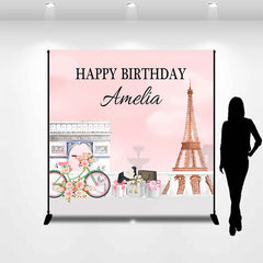 Aperturee - French Eiffel Tower Pink Custom Birthday Backdrop