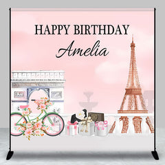 Aperturee - French Eiffel Tower Pink Custom Birthday Backdrop