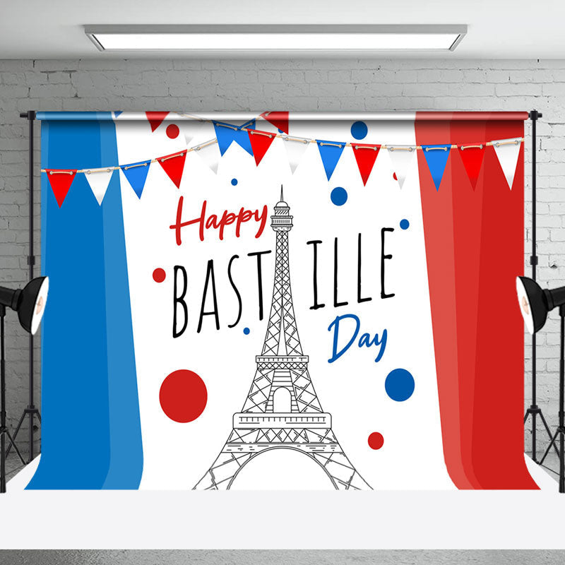 Aperturee - French Flag Eiffel Tower Happy Bastille Day Backdrop