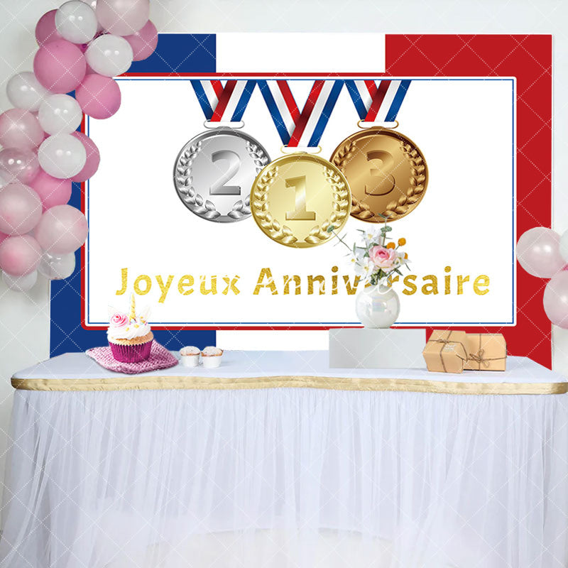 Aperturee - French Flag Olympic Joyeux Anniversaire Backdrop