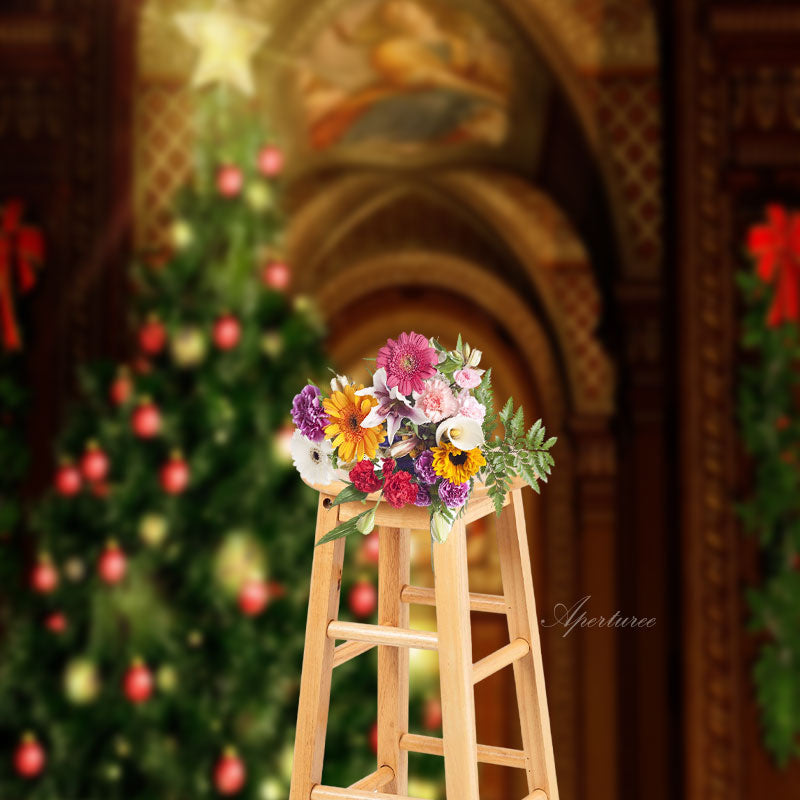 Aperturee - Frescoed Arch Christmas Tree Photo Booth Backdrop