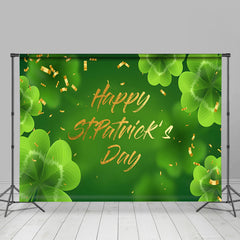 Aperturee - Fresh Green Clovers Ribbon St Patricks Day Backdrop