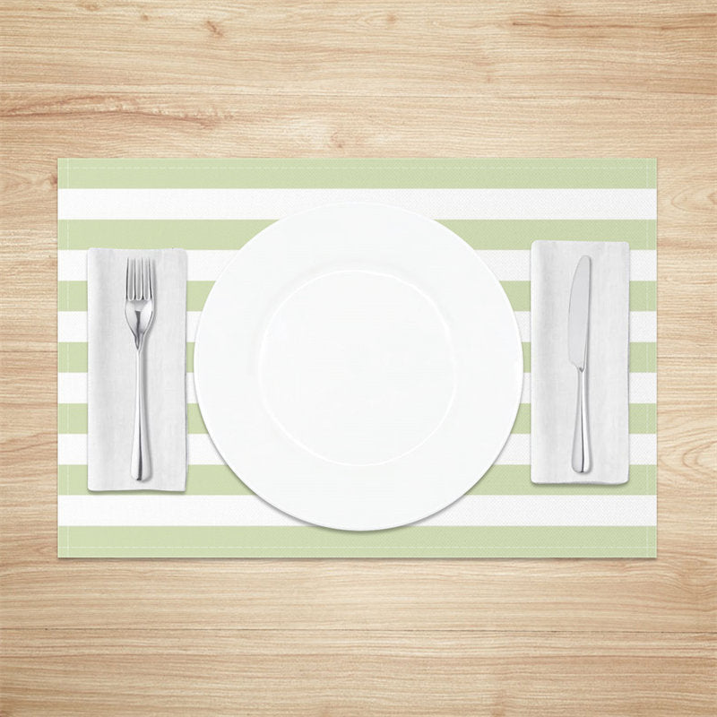 Aperturee - Fresh Green White Stripe Dining Set Of 4 Placemats