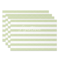 Aperturee - Fresh Green White Stripe Dining Set Of 4 Placemats