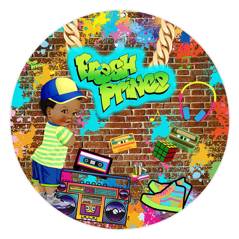 Aperturee Fresh Prince Graffiti Wall Round Baby Shower Backdrop