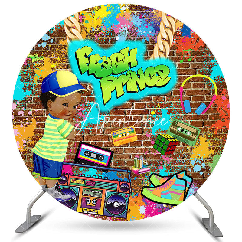 Aperturee Fresh Prince Graffiti Wall Round Baby Shower Backdrop