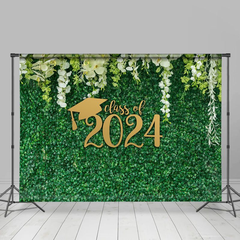 Aperturee - Fresh White Flower Green Grass Graduation Backdrop