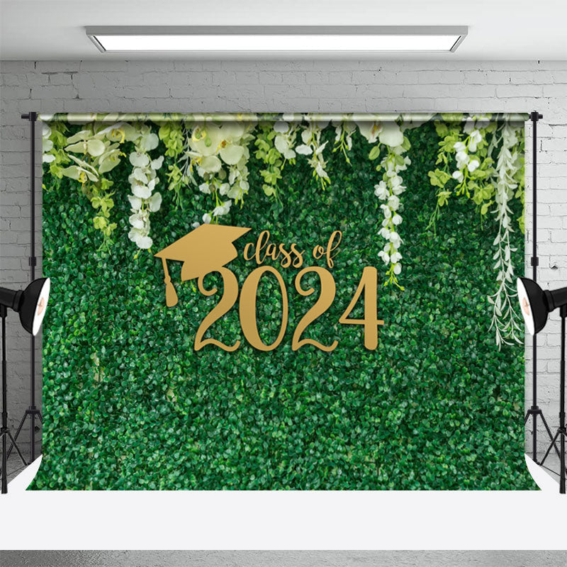 Aperturee - Fresh White Flower Green Grass Graduation Backdrop