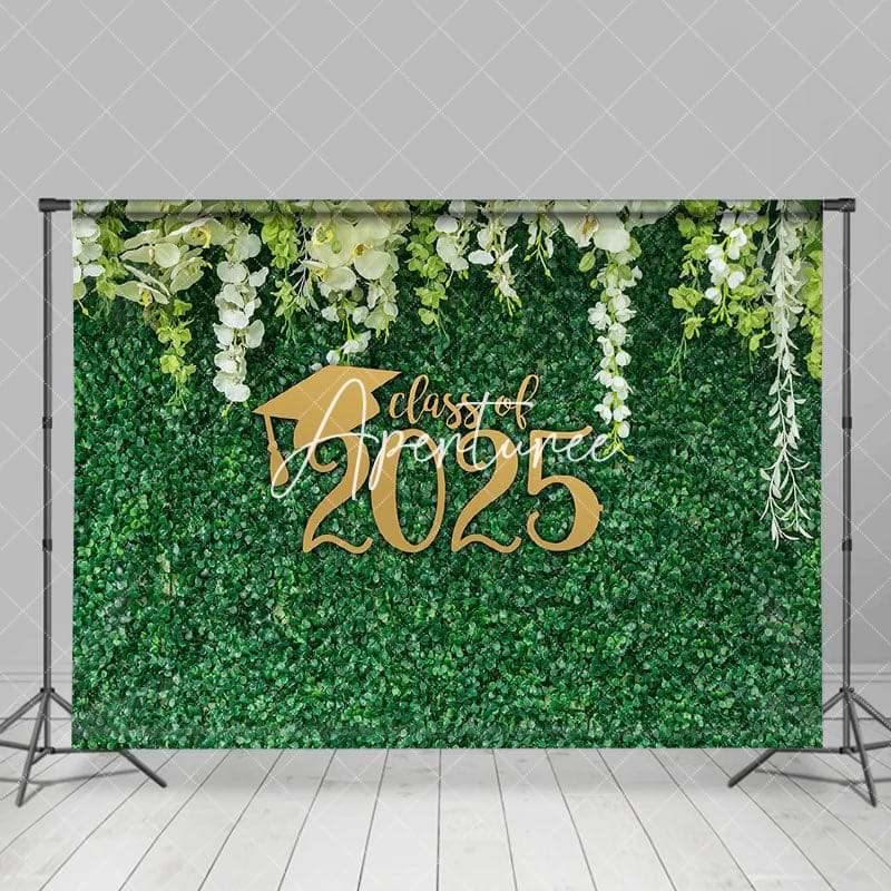 Aperturee - Fresh White Flower Green Grass Graduation Backdrop