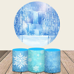 Aperturee Frozen Blue Ice World Round Backdrop Kit For Party