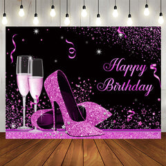 Aperturee - Fuchsia And Black Glitter High-Heel Birthday Backdrop