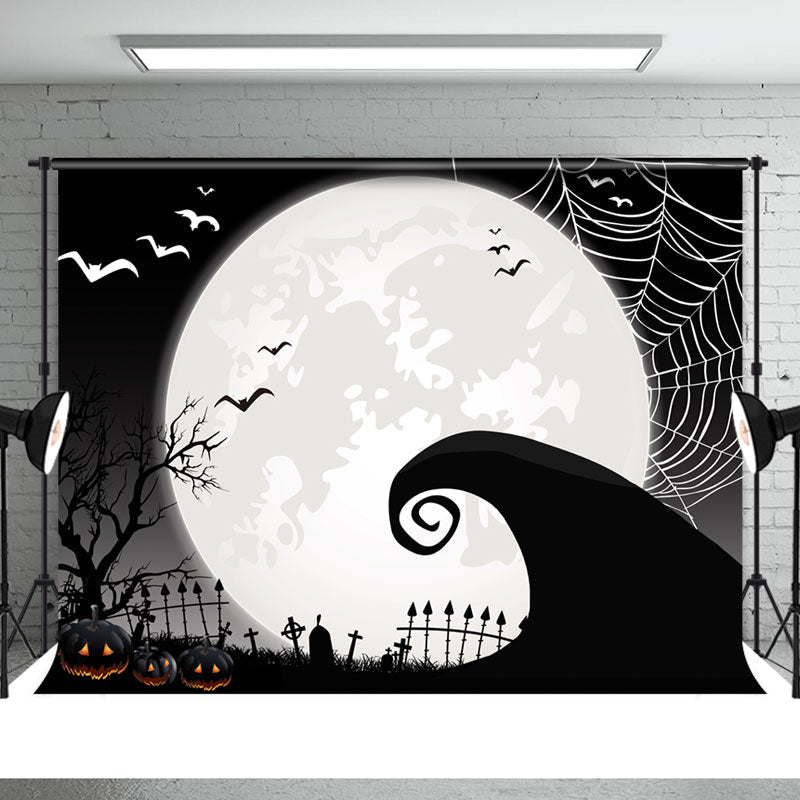 Aperturee - Full Moon Bat Pimpkin Spooky Night Backdrop for Party