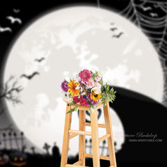 Aperturee - Full Moon Bat Pimpkin Spooky Night Backdrop for Party