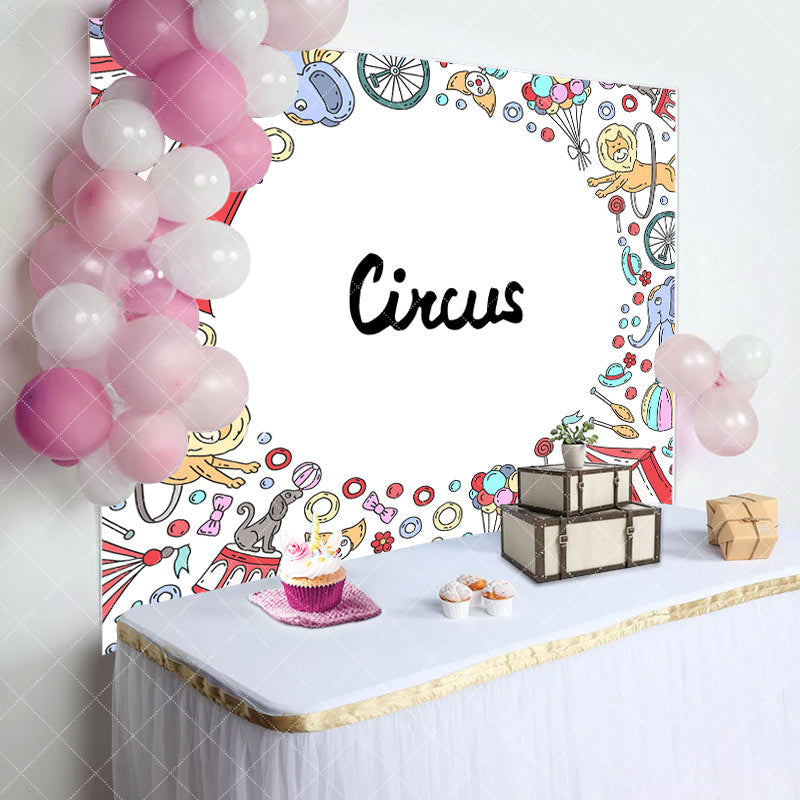 Aperturee - Fun Circus Clown Lion Elephant Birthday Backdrop