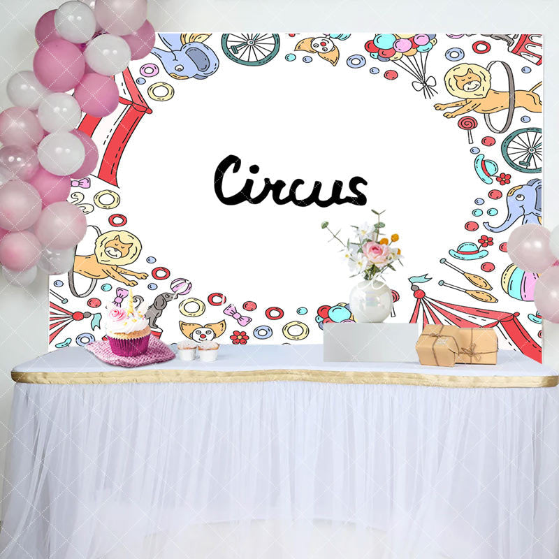 Aperturee - Fun Circus Clown Lion Elephant Birthday Backdrop