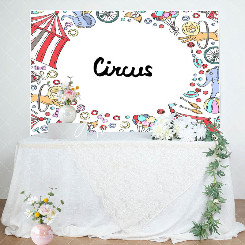 Aperturee - Fun Circus Clown Lion Elephant Birthday Backdrop