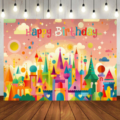 Aperturee - Funny Colorful Castle Cloud Happy Birthday Backdrop