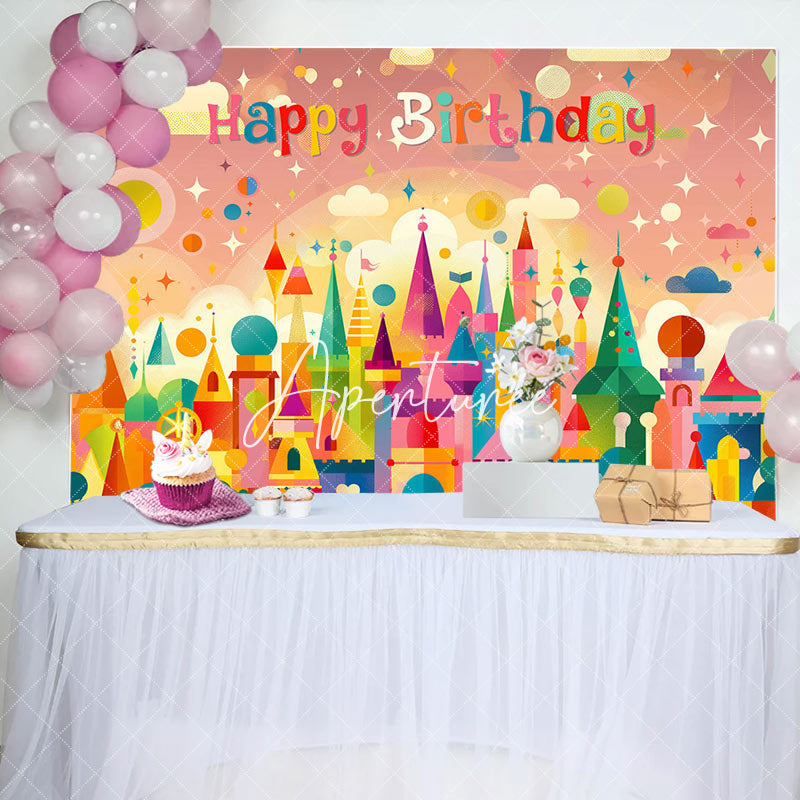 Aperturee - Funny Colorful Castle Cloud Happy Birthday Backdrop