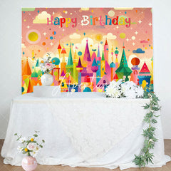 Aperturee - Funny Colorful Castle Cloud Happy Birthday Backdrop