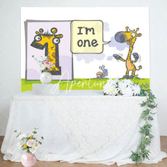 Aperturee - Funny Giraffa Snails Grassland 1st Birthday Backdrop