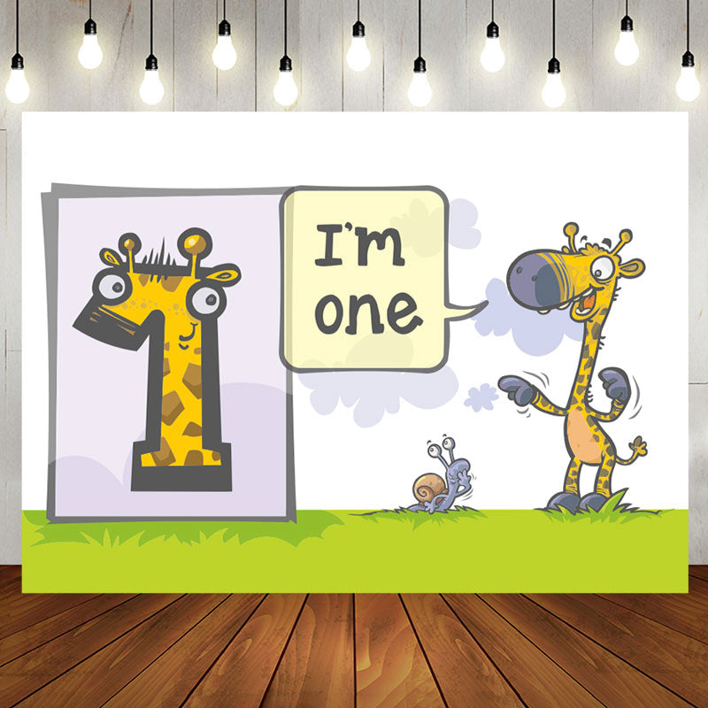 Aperturee - Funny Giraffa Snails Grassland 1st Birthday Backdrop