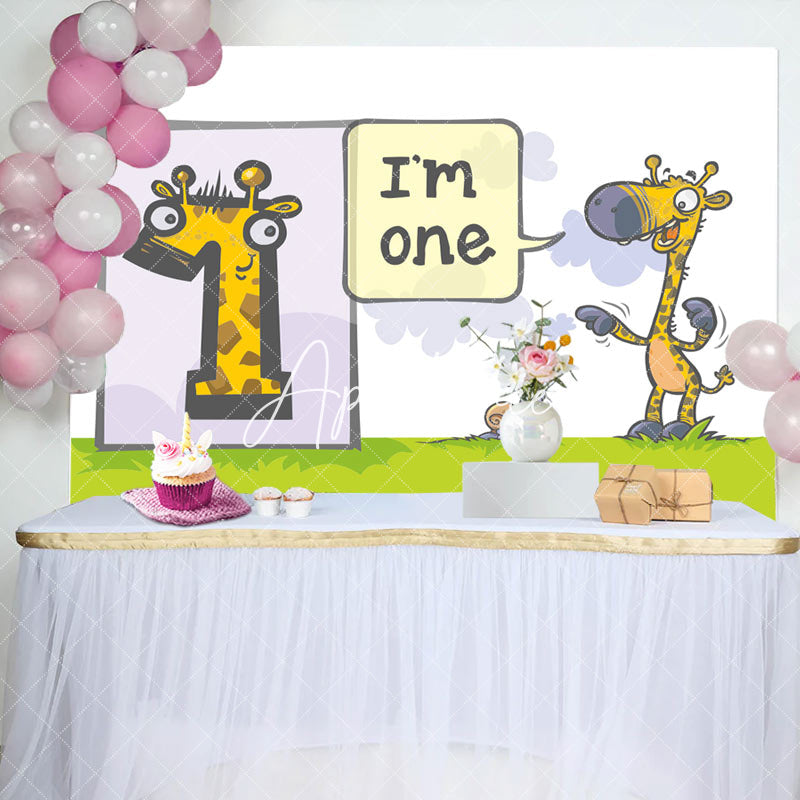 Aperturee - Funny Giraffa Snails Grassland 1st Birthday Backdrop