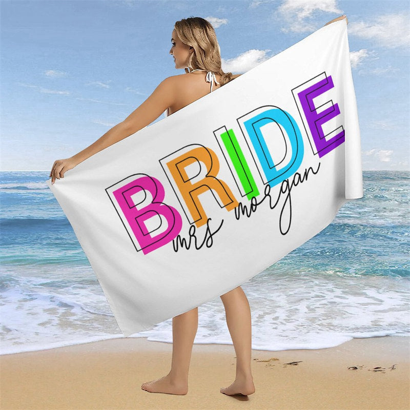 Aperturee - Future Mrs Colorful Custom Name Bride Beach Towel