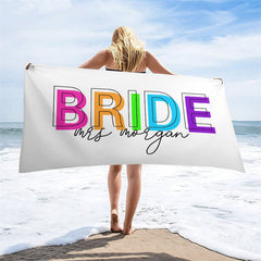 Aperturee - Future Mrs Colorful Custom Name Bride Beach Towel