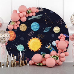 Aperturee Galaxy Black Universe Lovely Round Birthday Backdrop