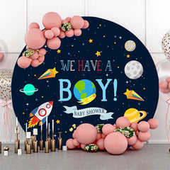 Aperturee - Galaxy Planet Rocket Round Baby Shower Backdrop For Boy