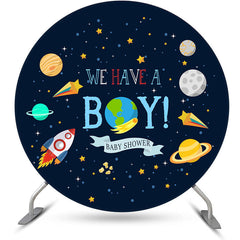 Aperturee - Galaxy Planet Rocket Round Baby Shower Backdrop For Boy