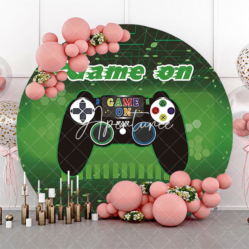 Aperturee - Game On Green Space Gamepad Round Party Backdrop