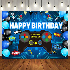 Aperturee - Gamepad Blue Black Balloon Happy Birthday Backdrop