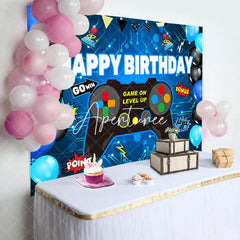 Aperturee - Gamepad Blue Black Balloon Happy Birthday Backdrop