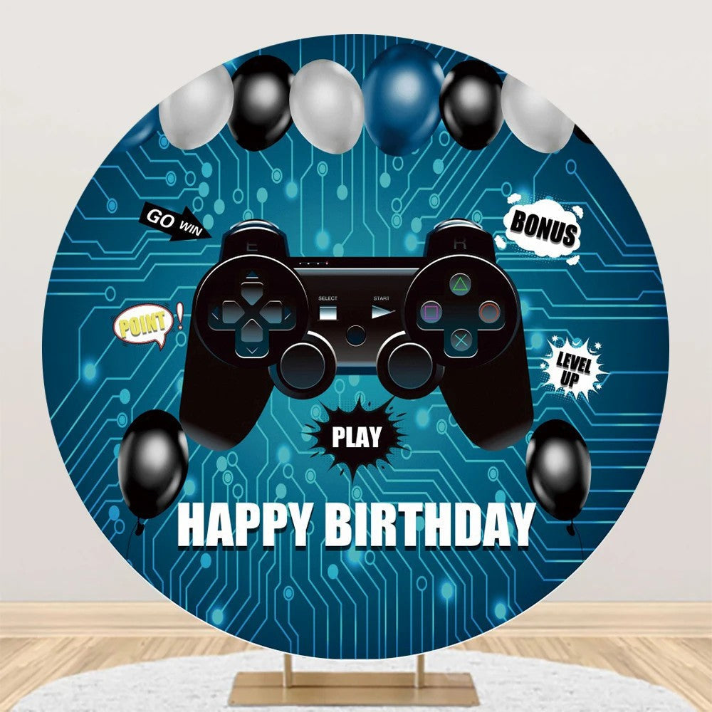 Aperturee - Gamepad Blue Circuit Board Round Birthday Backdrop