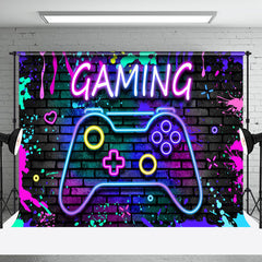 Aperturee - Gaming Graffiti Brick Wall Neon Gamepad Backdrop